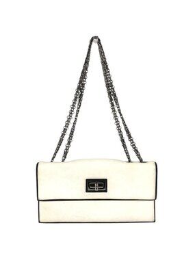 Chanel Shoulder Bag Logo Leather White